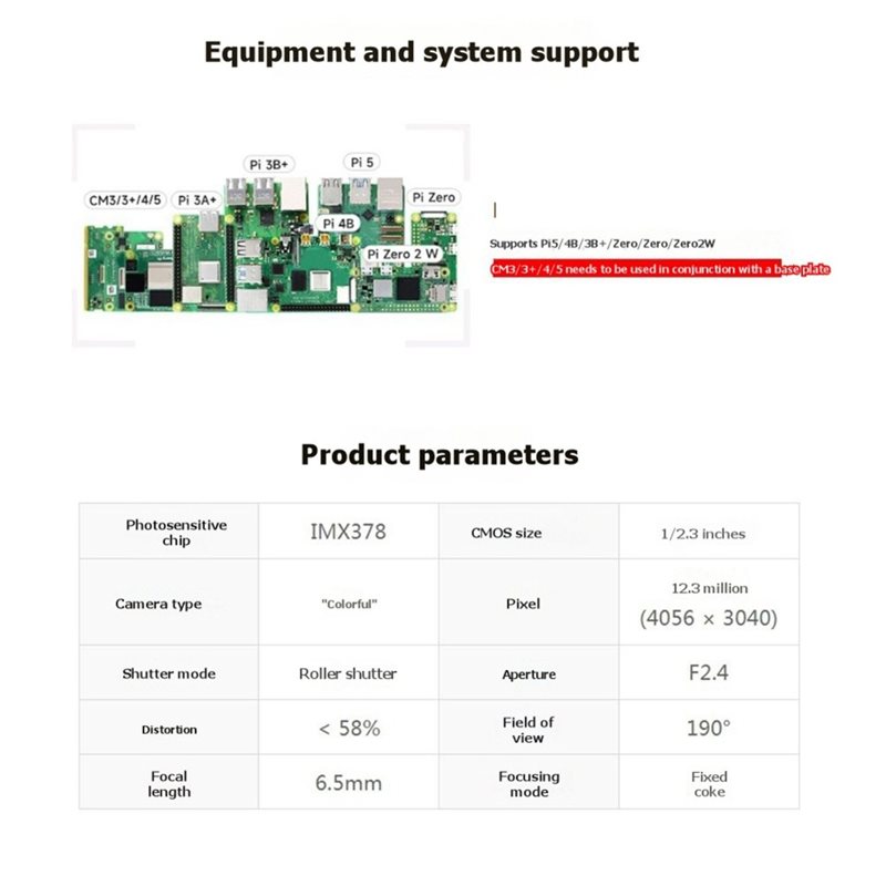 Câmera IMX378-190 12.3MP com L - Pi Camera Module avaliação e preço